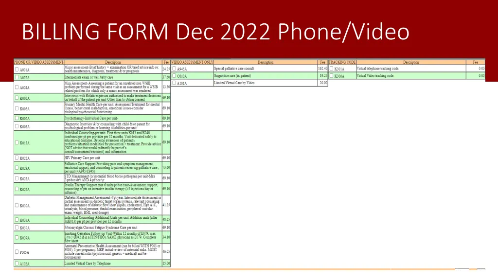 billing form dec 2022 phone video