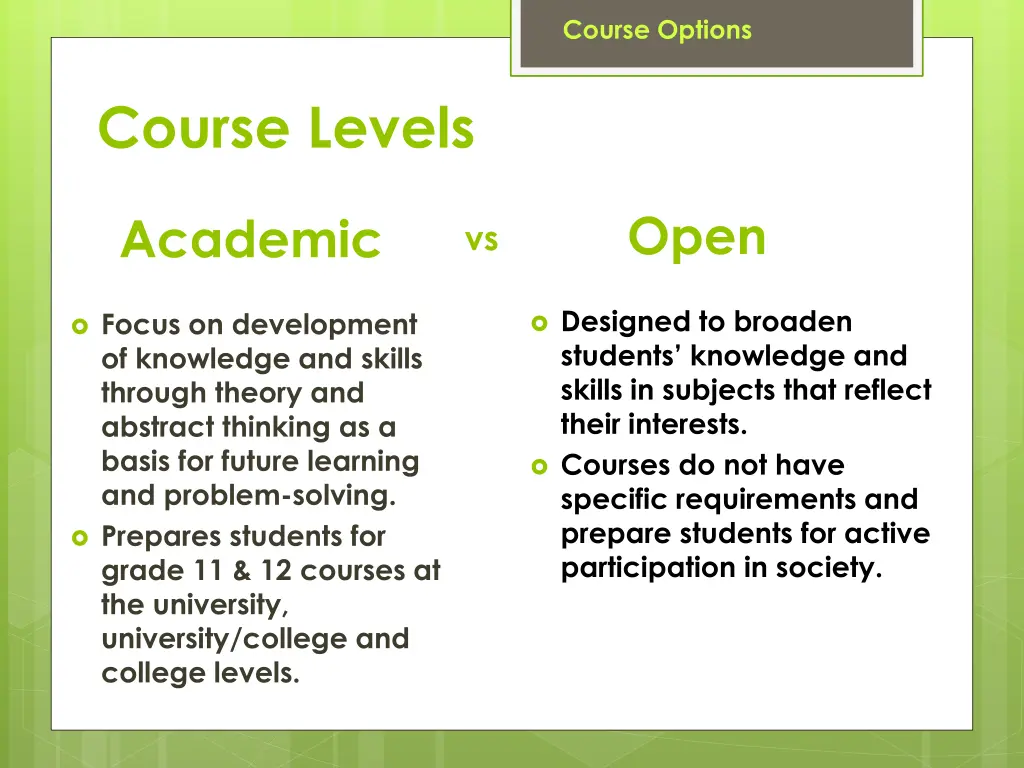 course options