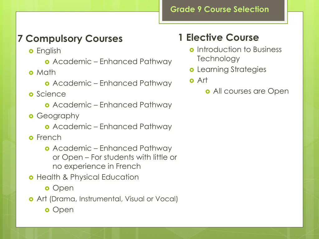 grade 9 course selection 1