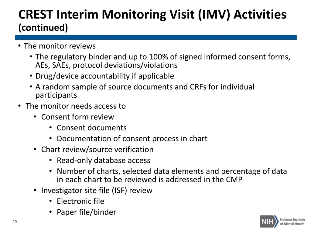 crest interim monitoring visit imv activities 1