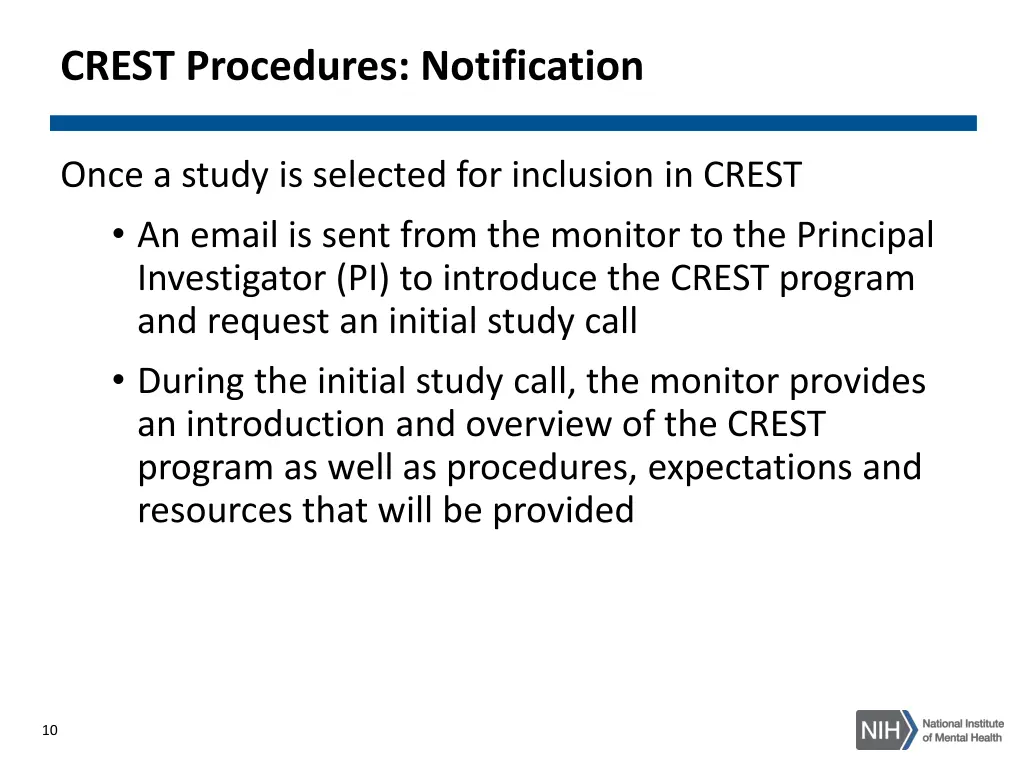 crest procedures notification