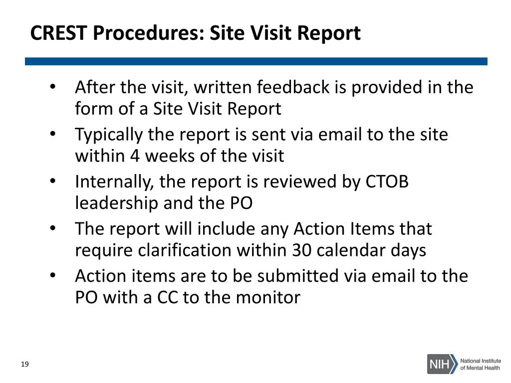 crest procedures site visit report