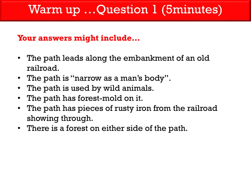 warm up question 1 5minutes 1