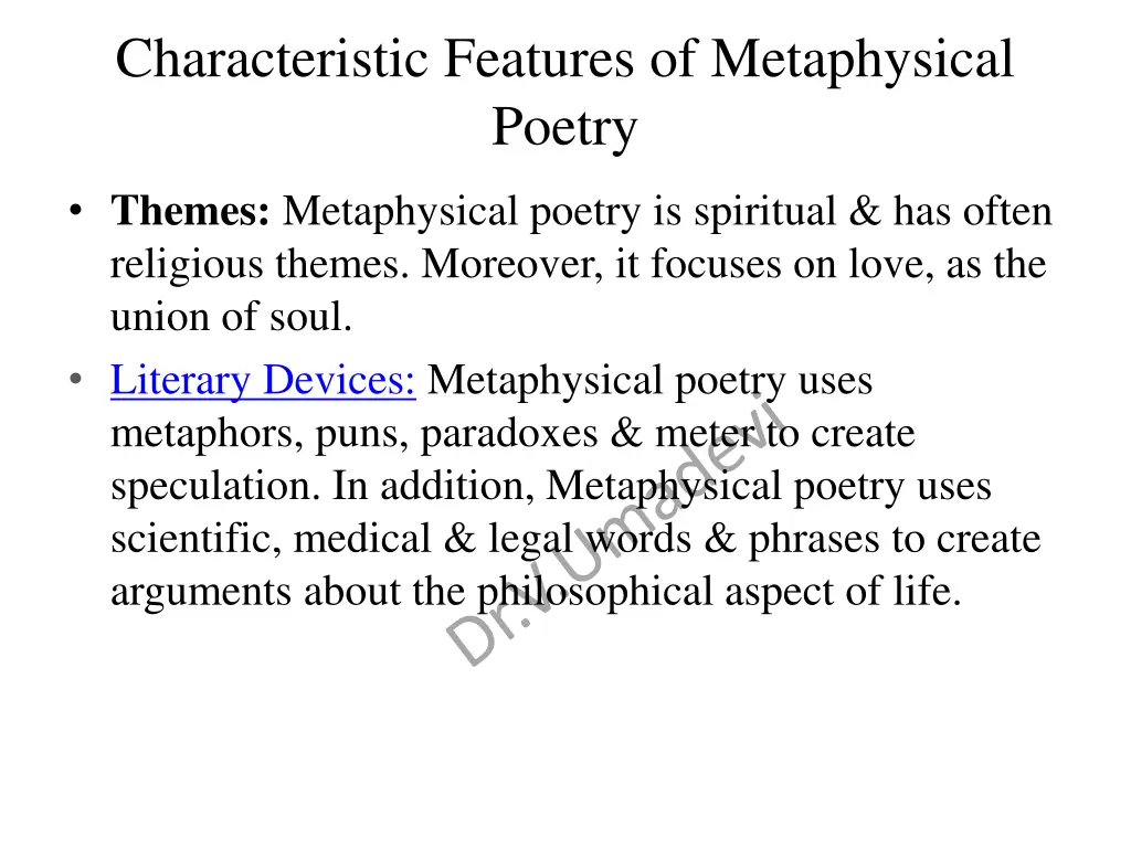 characteristic features of metaphysical poetry