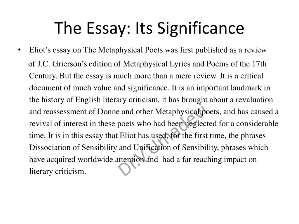 the essay its significance