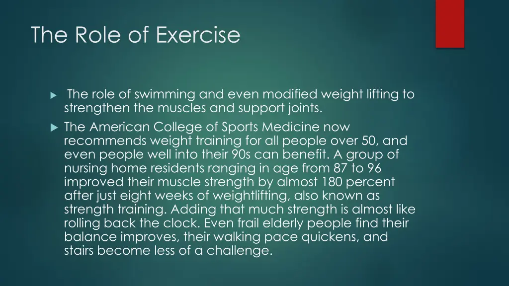 the role of exercise