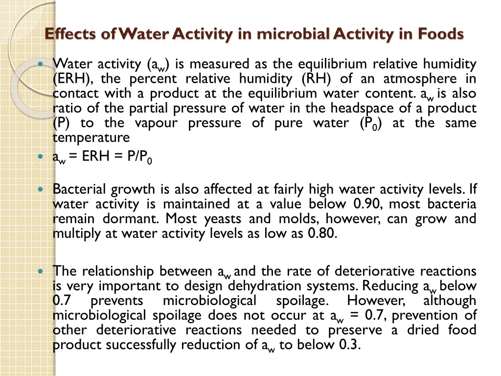 effects of water activity in microbial activity