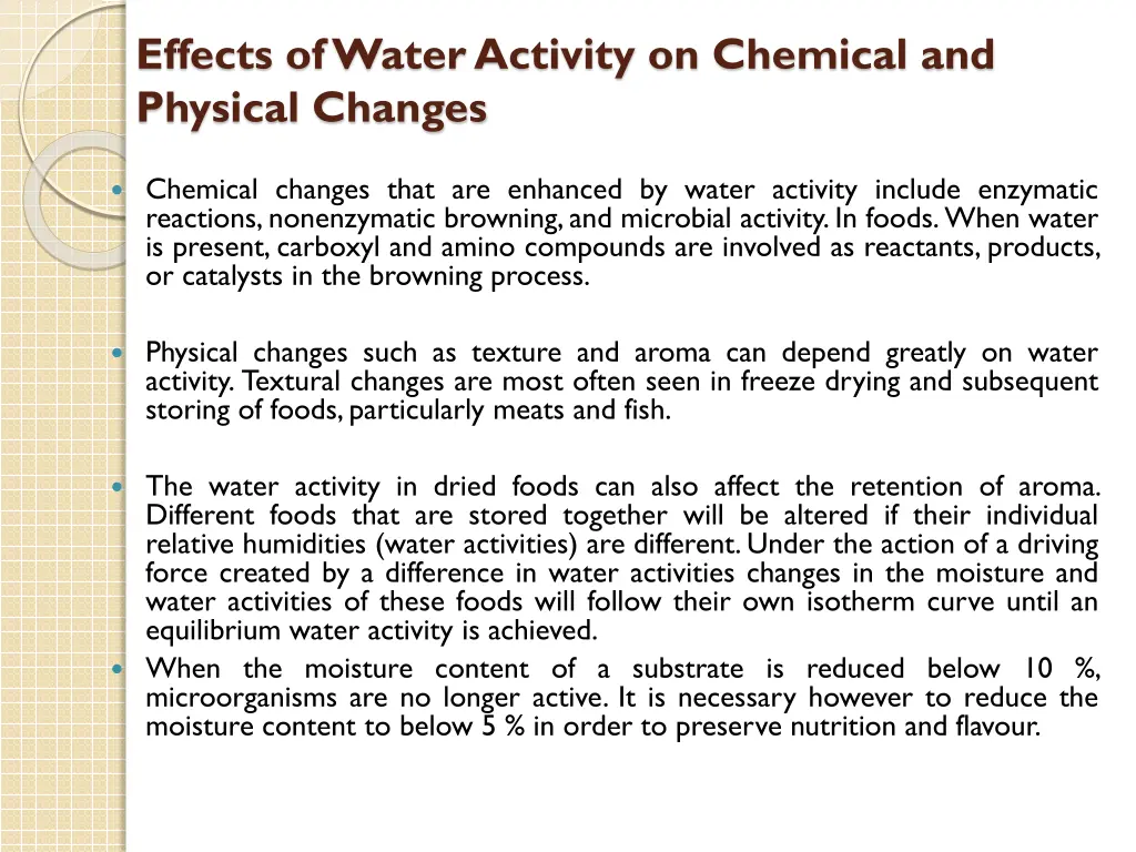 effects of water activity on chemical