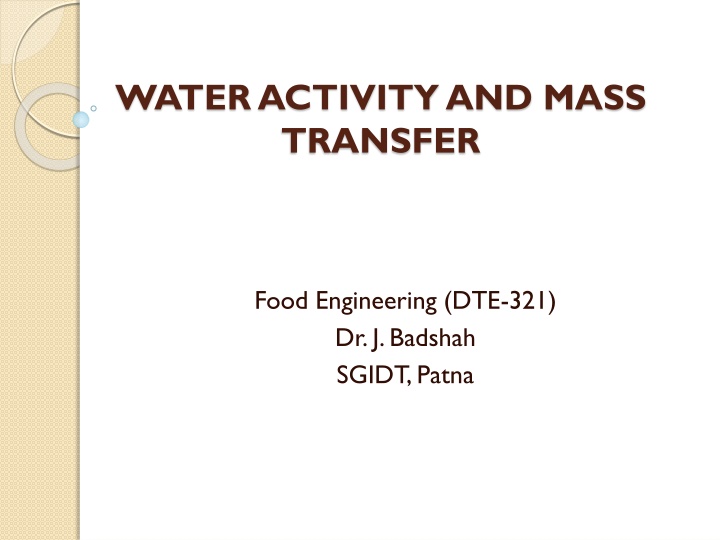 water activity and mass transfer