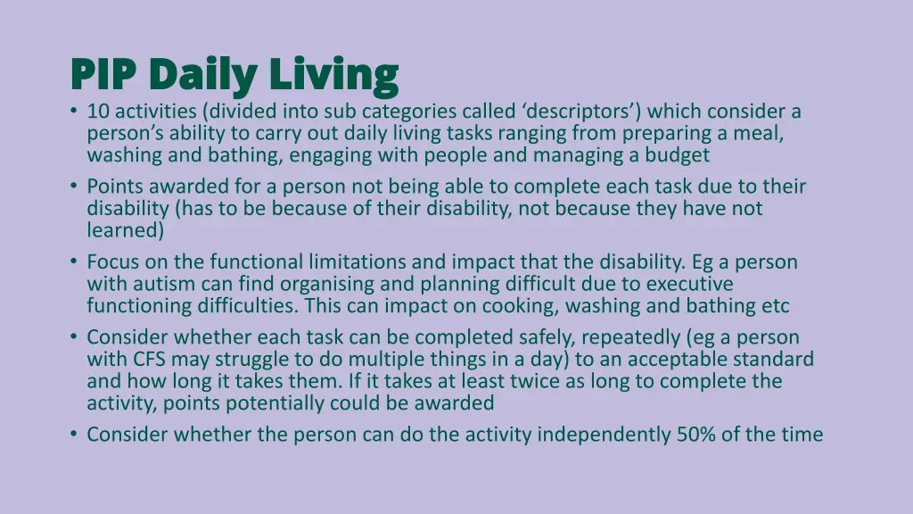 pip daily living pip daily living 10 activities