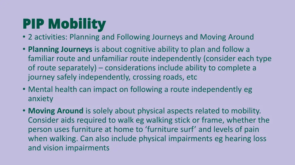 pip mobility pip mobility 2 activities planning