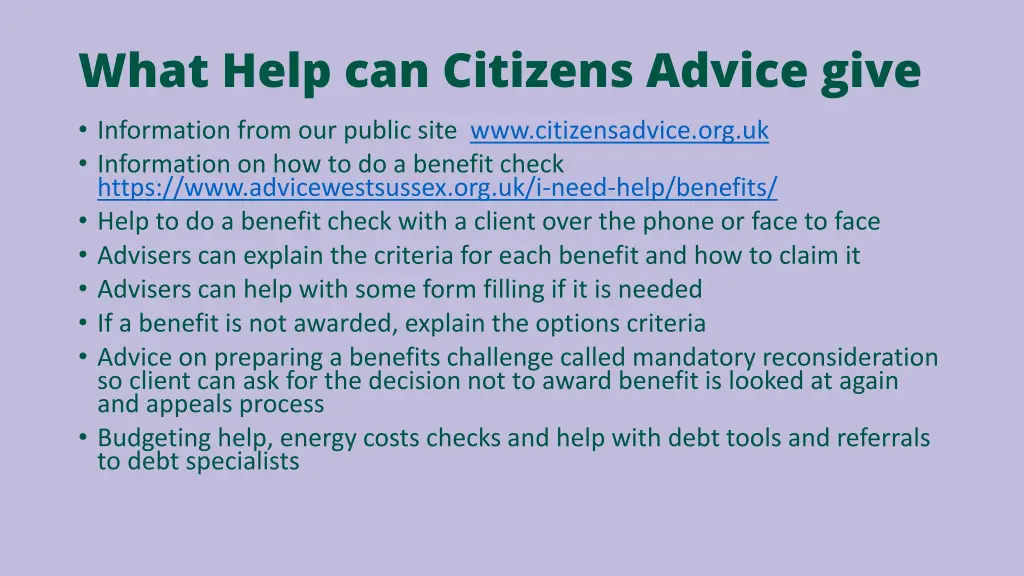 what help can citizens advice give information