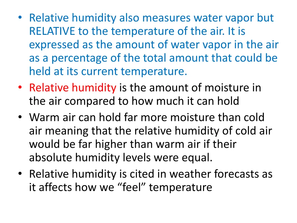 relative humidity also measures water vapor