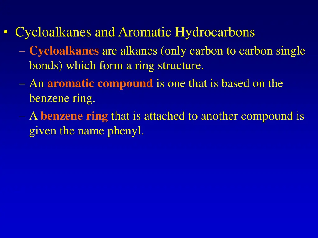 cycloalkanes and aromatic hydrocarbons