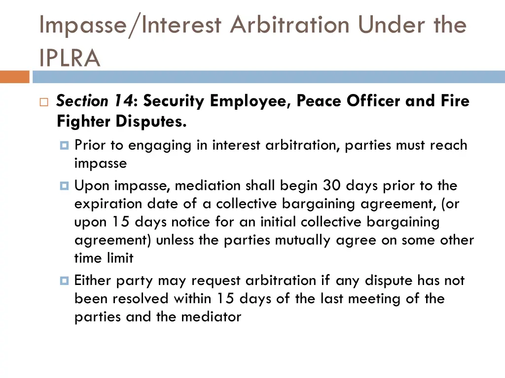 impasse interest arbitration under the iplra