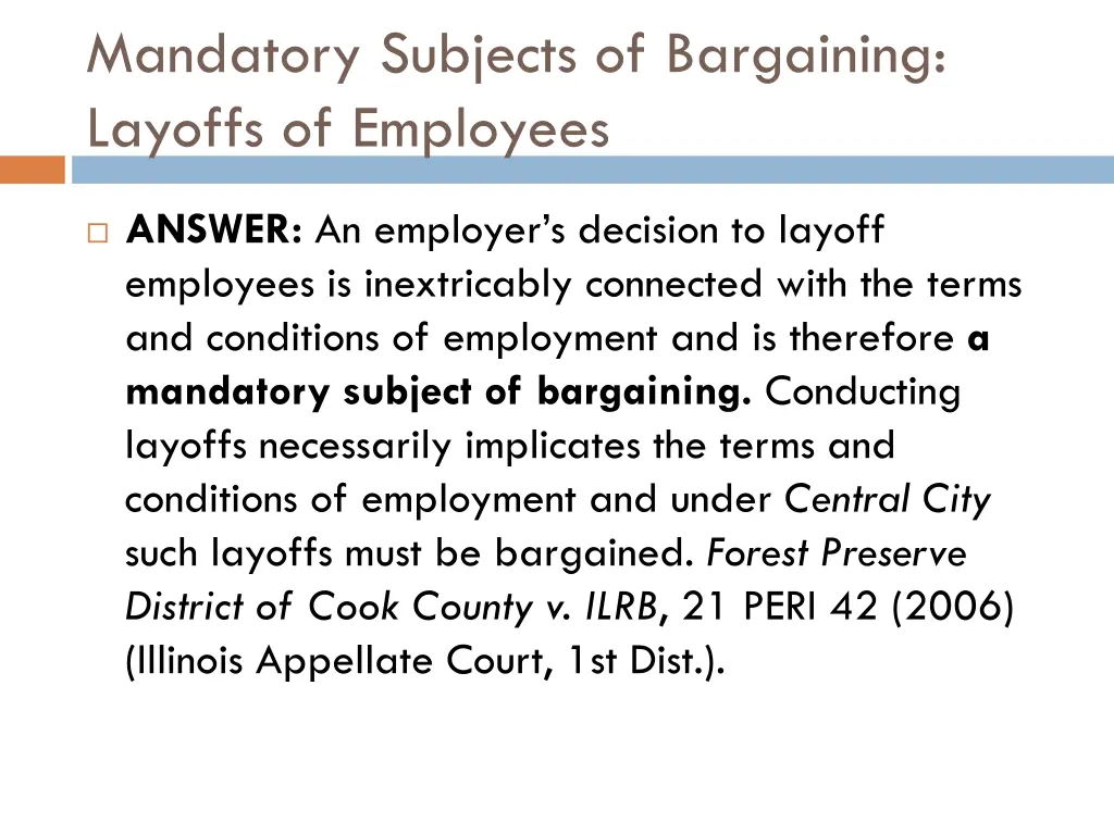 mandatory subjects of bargaining layoffs 1