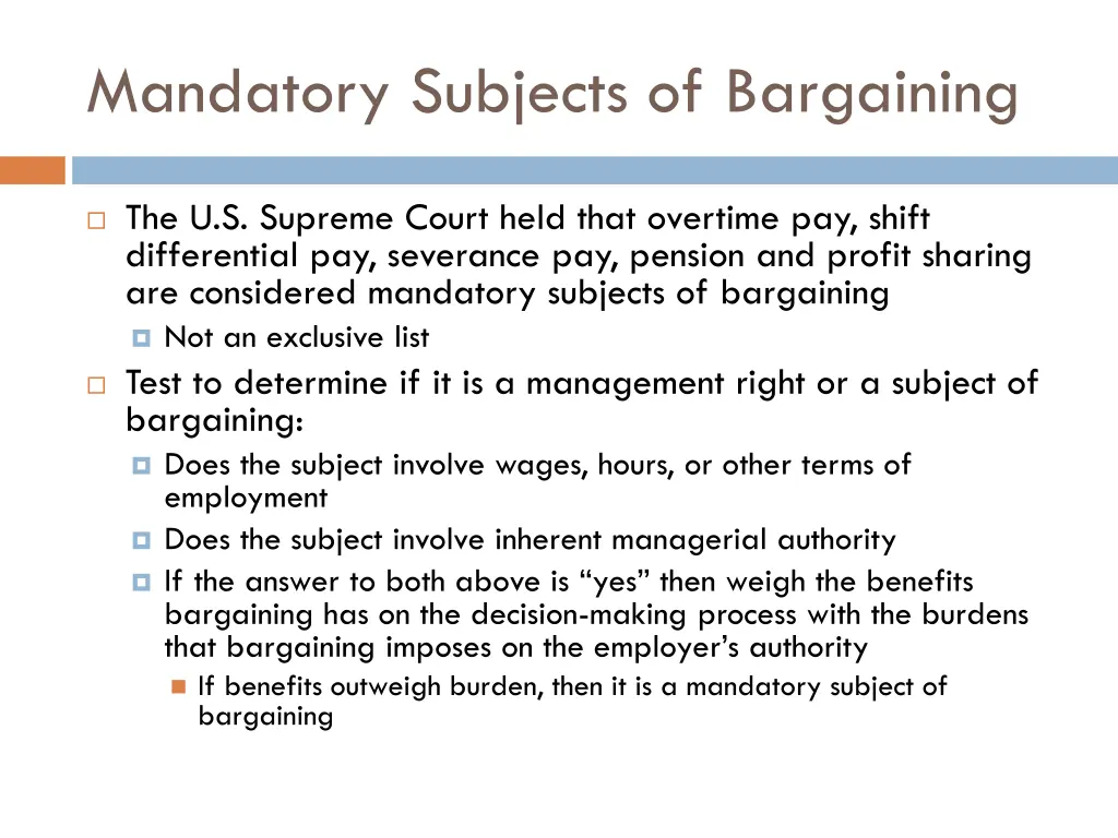 mandatory subjects of bargaining