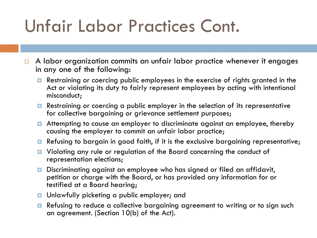 unfair labor practices cont