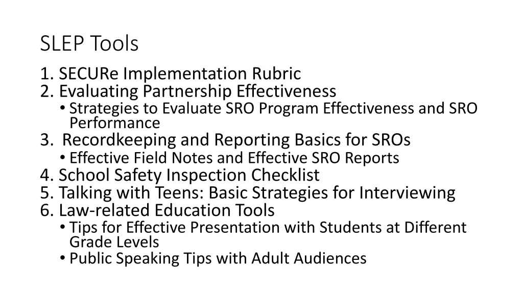 slep tools 1 secure implementation rubric