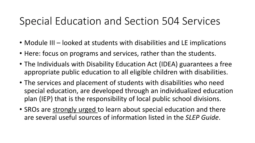 special education and section 504 services