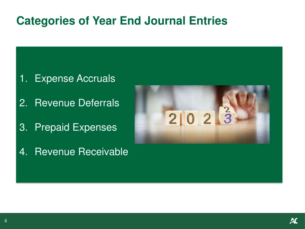 categories of year end journal entries