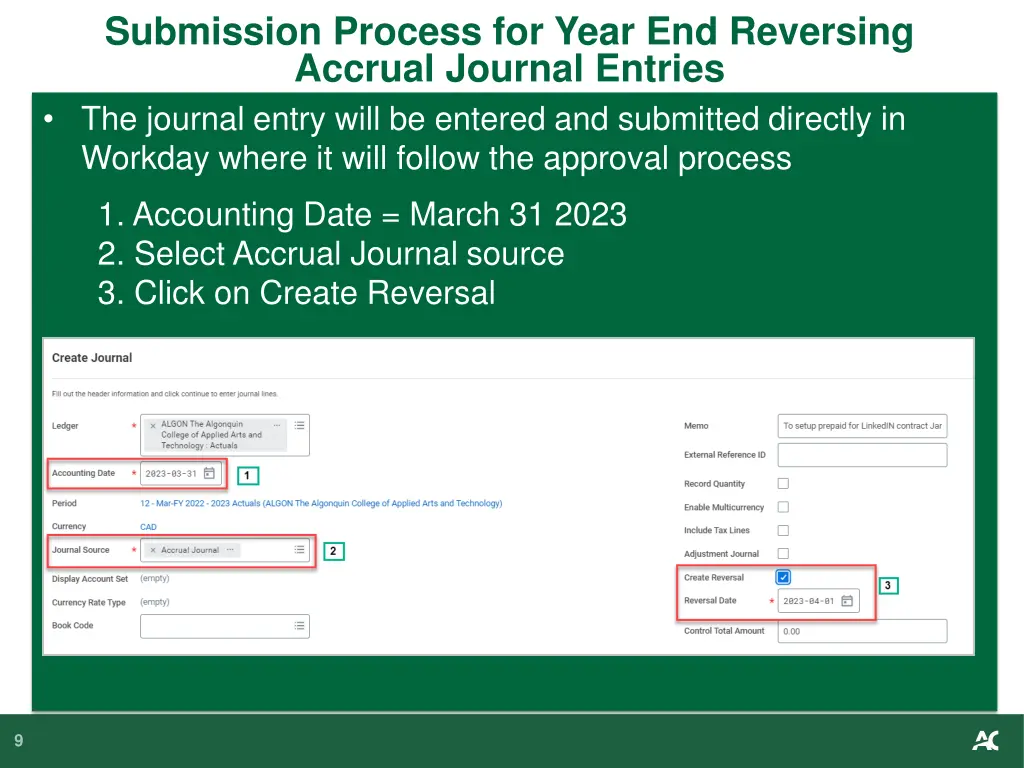 submission process for year end reversing accrual