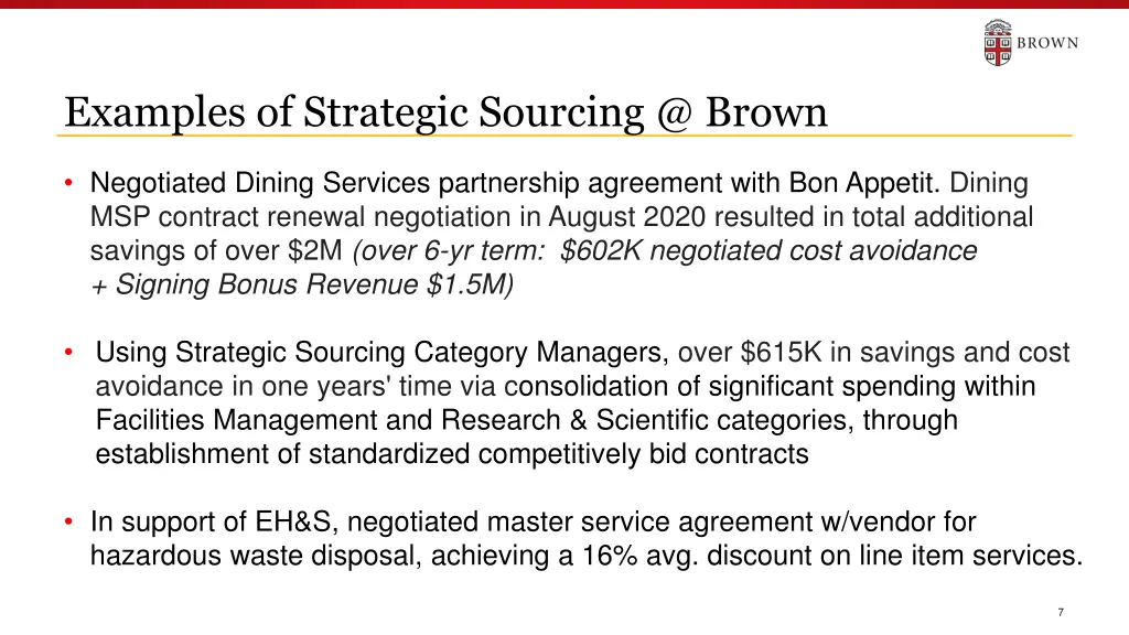 examples of strategic sourcing @ brown