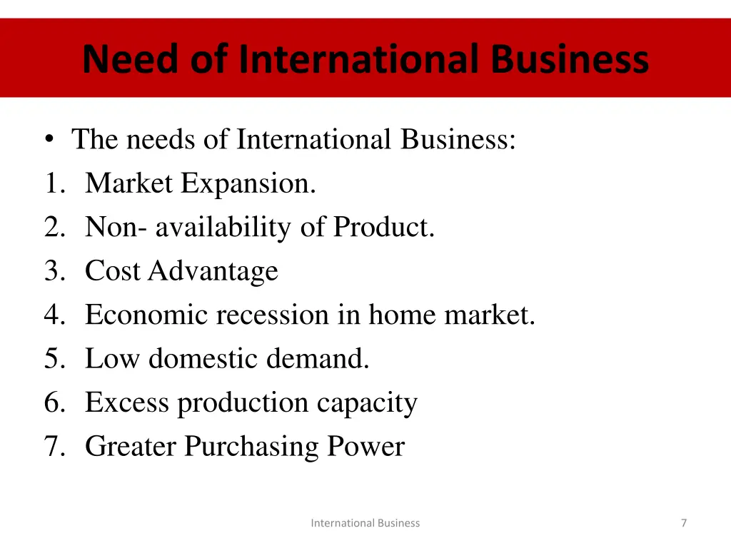 need of international business