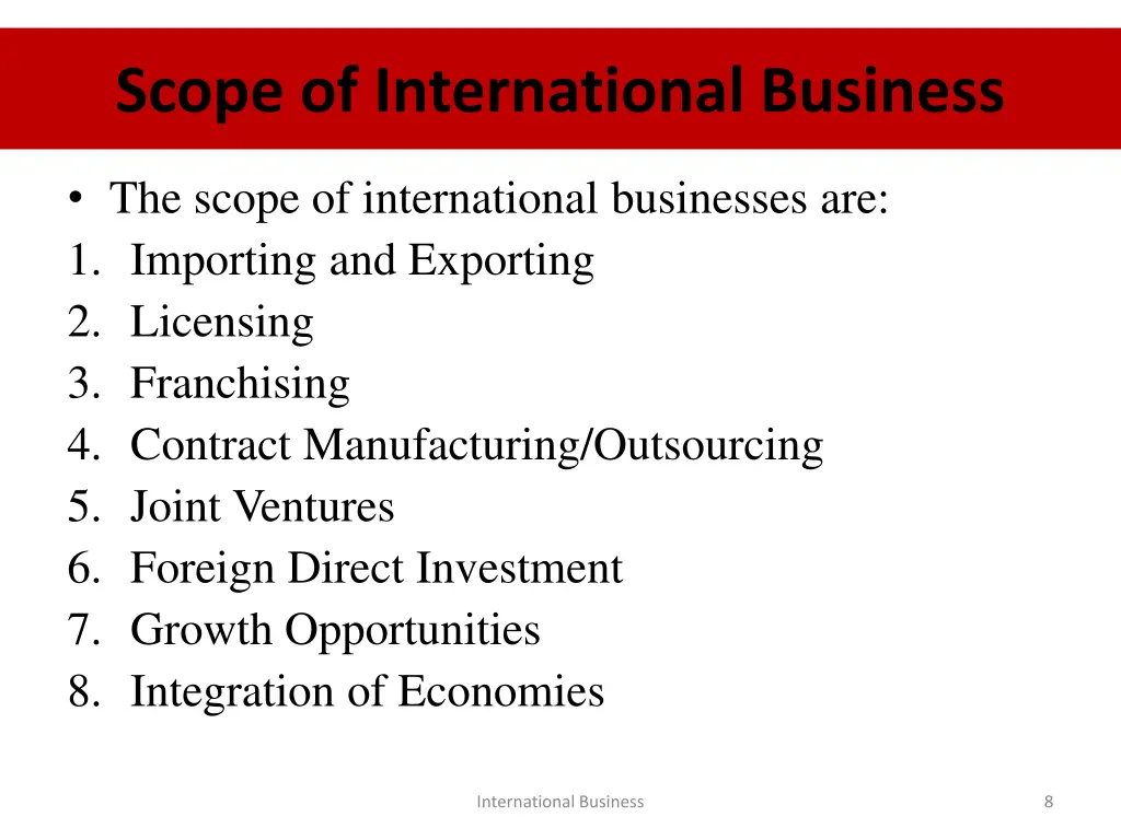 scope of international business