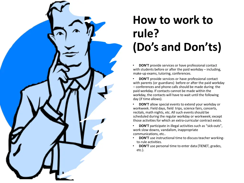 how to work to rule do s and don ts