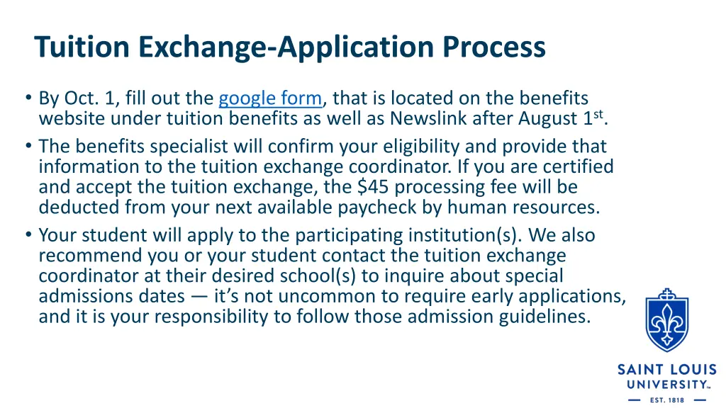 tuition exchange application process