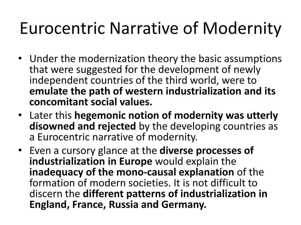 eurocentric narrative of modernity