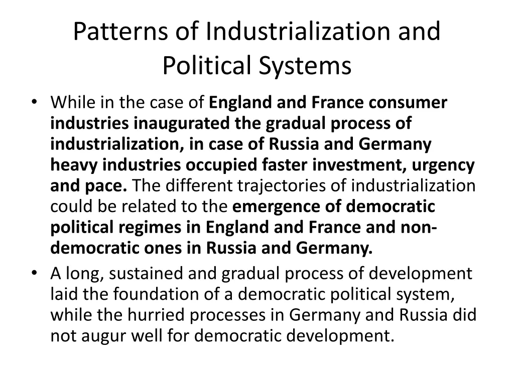 patterns of industrialization and political