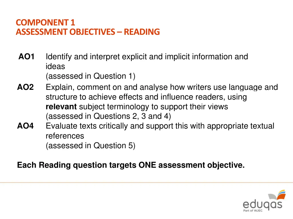 component 1 assessment objectives reading