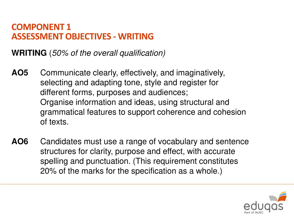 component 1 assessment objectives writing