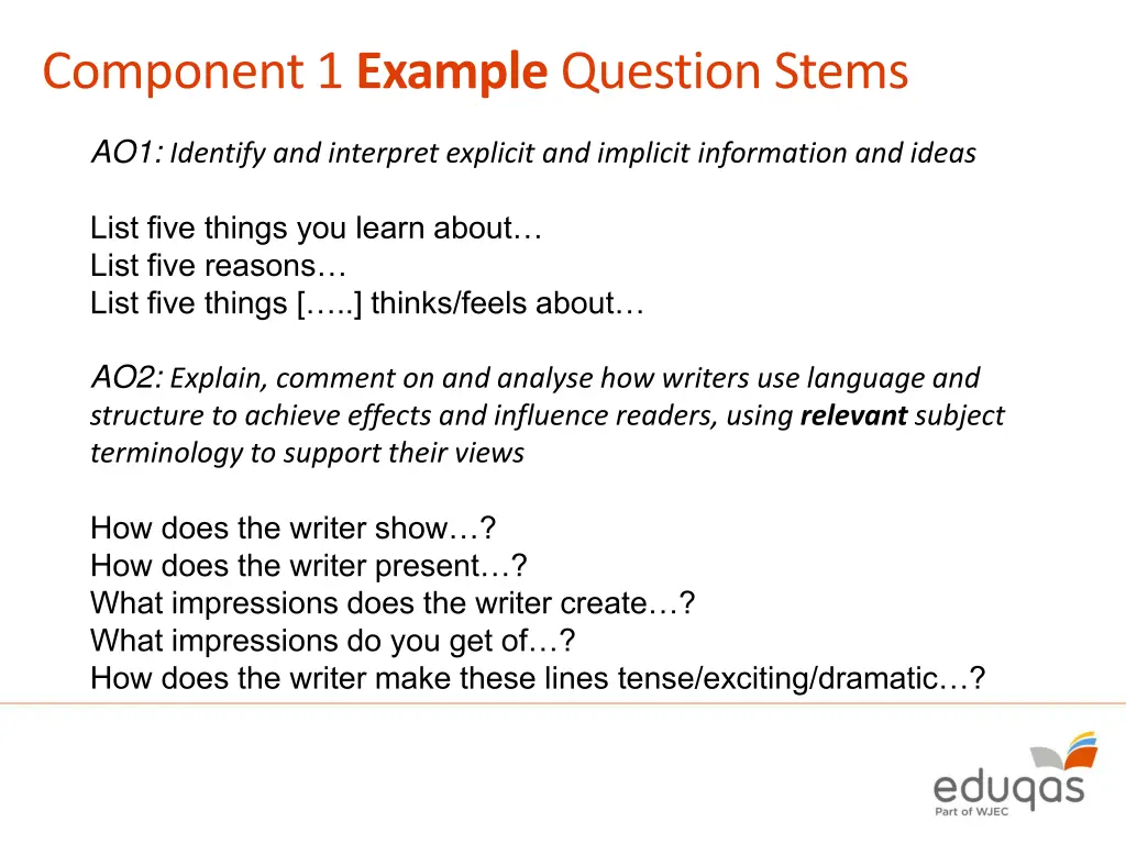 component 1 example question stems