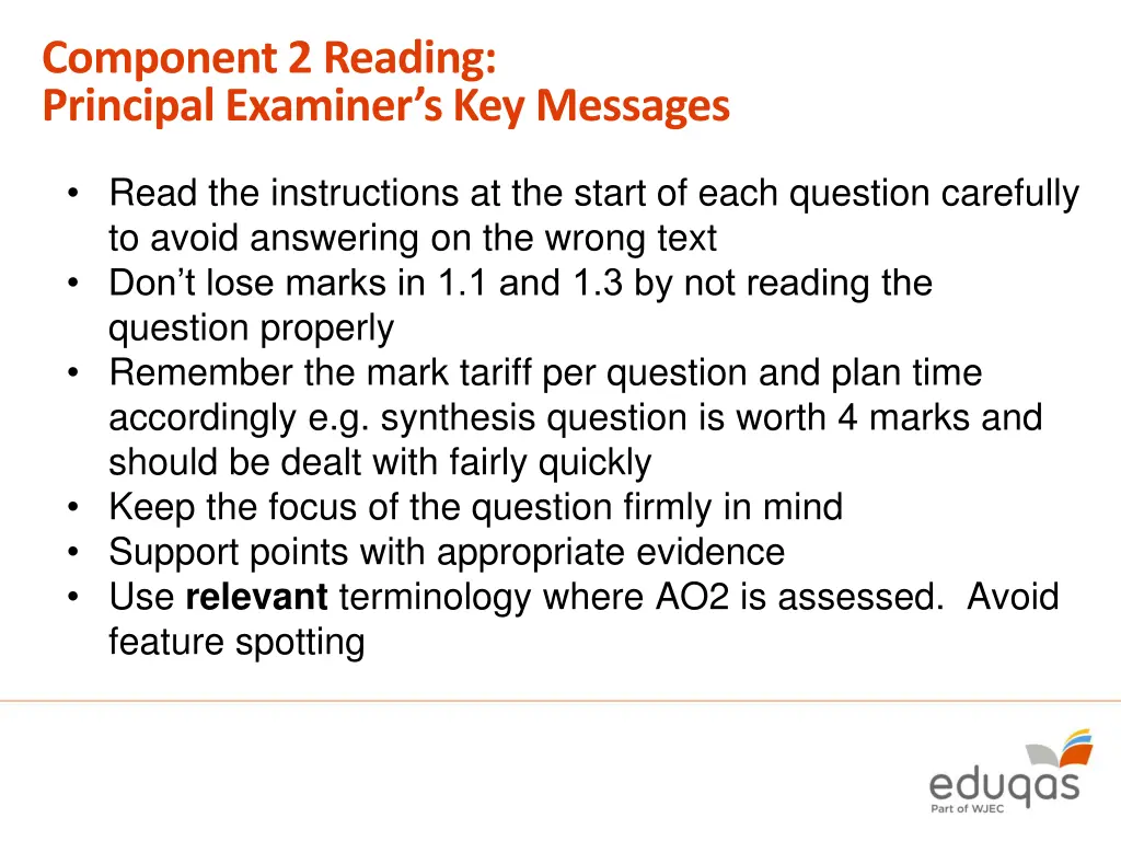 component 2 reading principal examiner