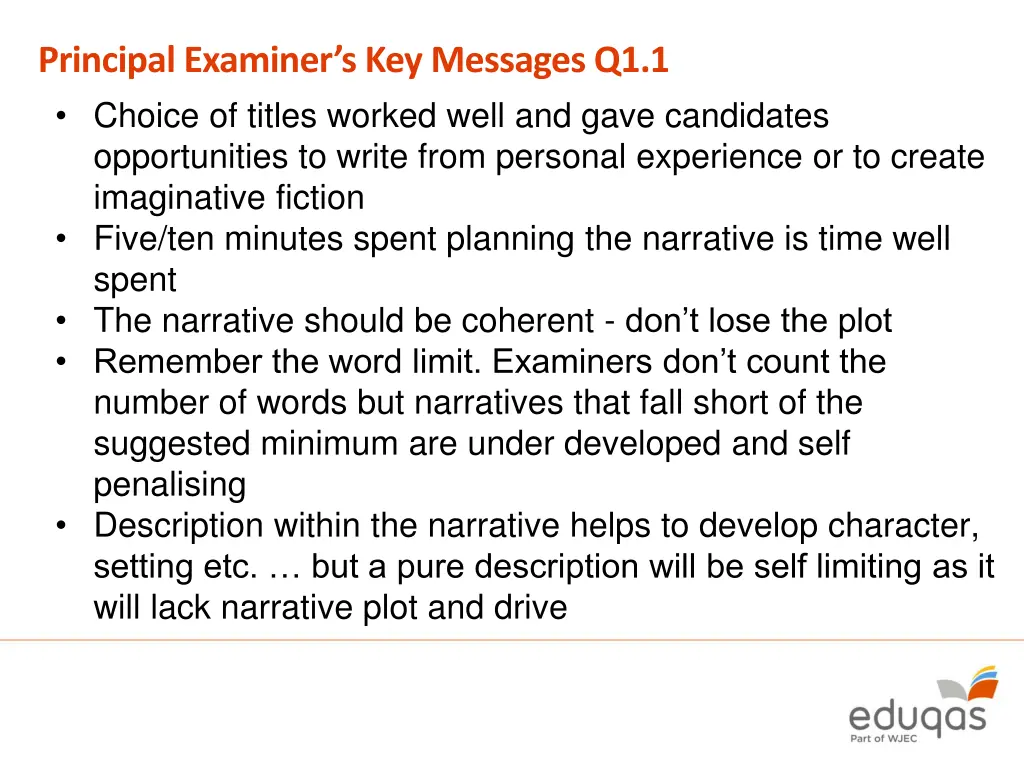 principal examiner s key messages q1 1 choice