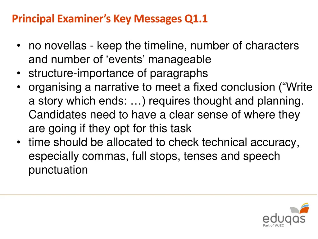 principal examiner s key messages q1 1