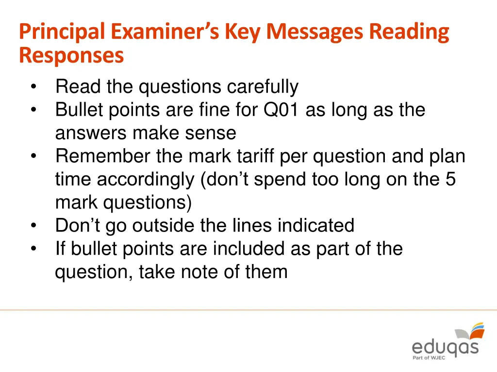 principal examiner s key messages reading