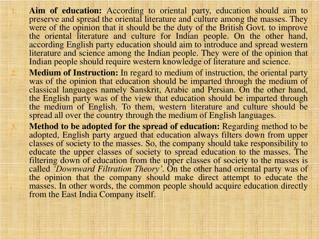 aim of education according to oriental party