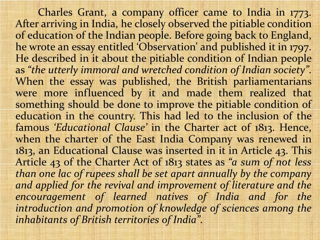 charles grant a company officer came to india