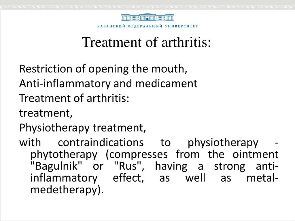 treatment of arthritis