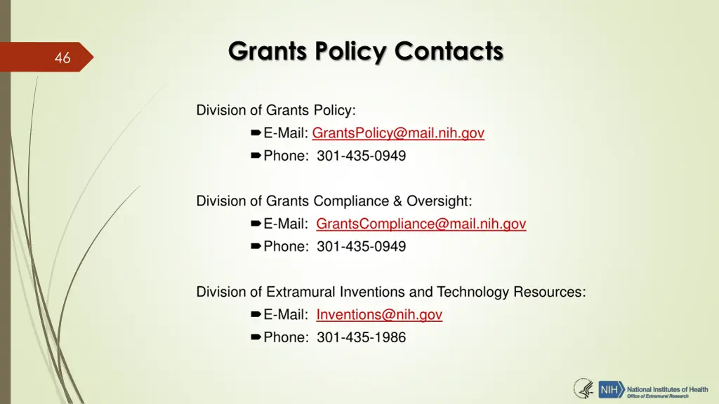 grants policy contacts