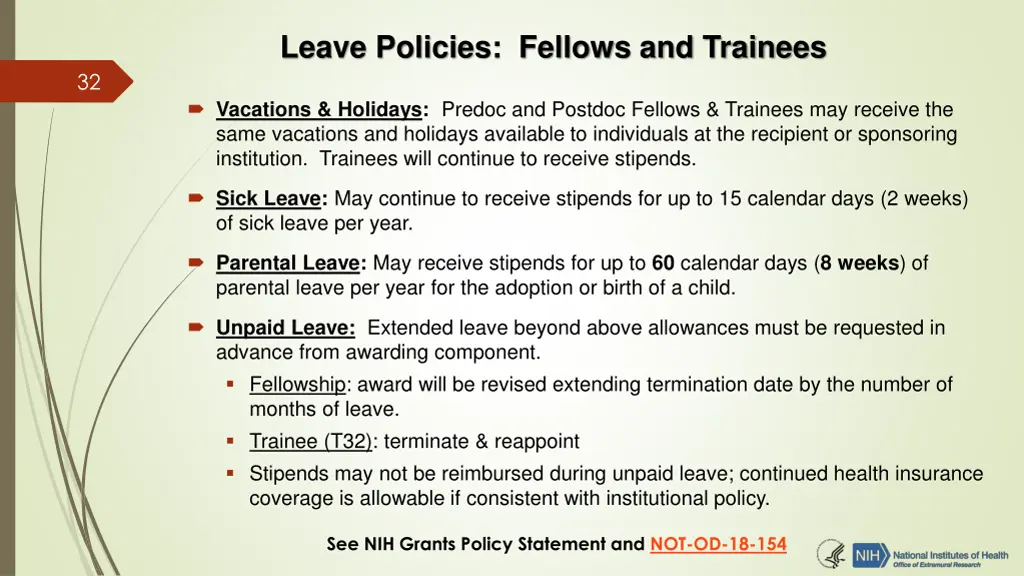 leave policies fellows and trainees