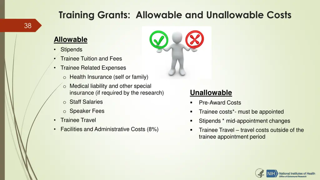 training grants allowable and unallowable costs