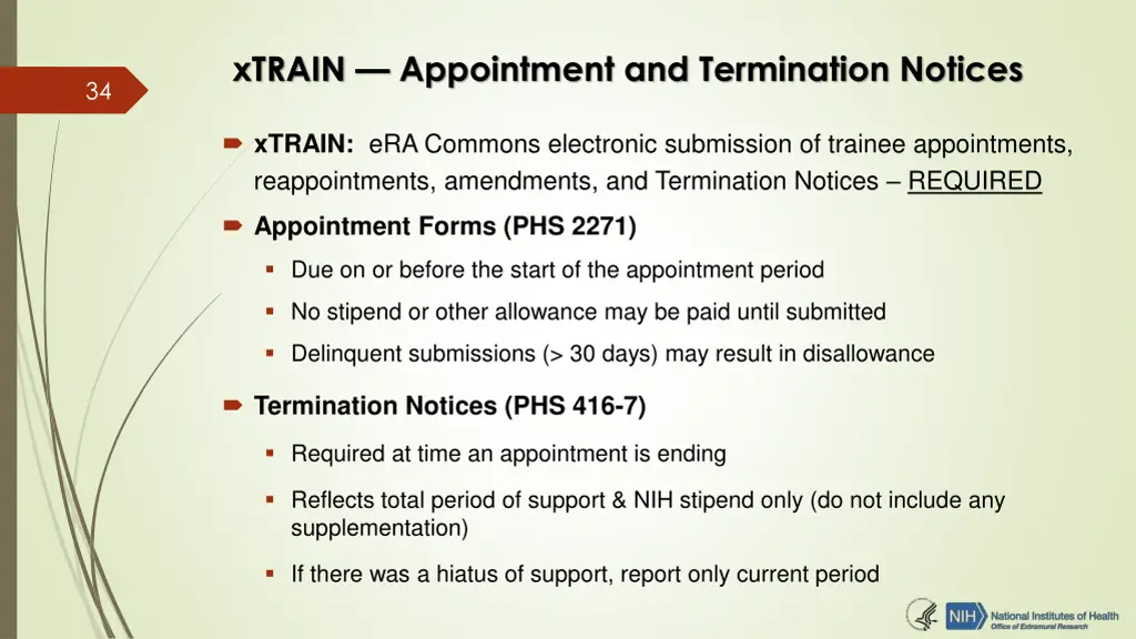 xtrain appointment and termination notices