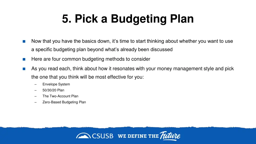 5 pick a budgeting plan