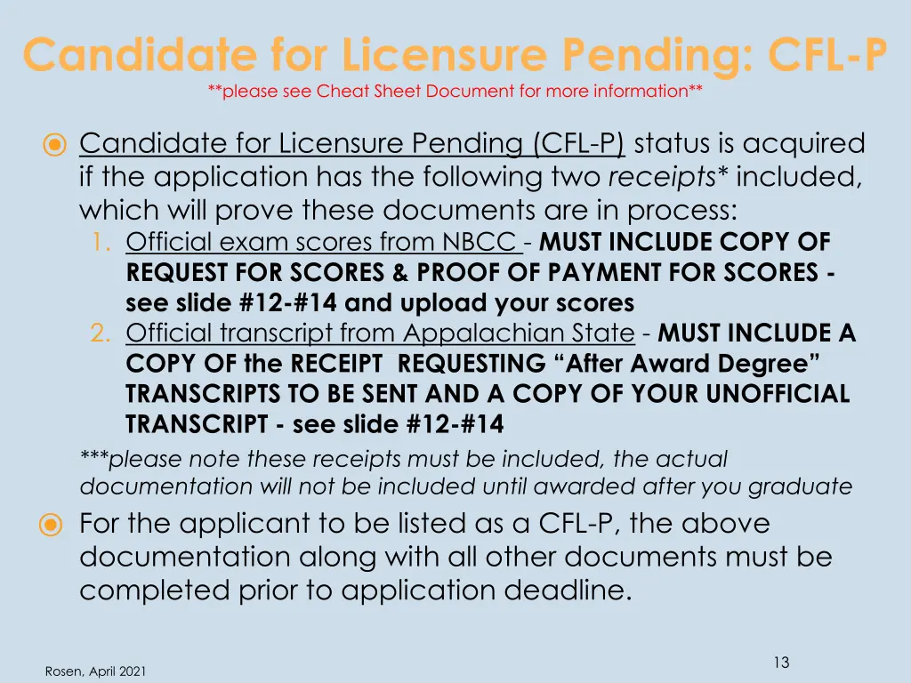 candidate for licensure pending cfl p please