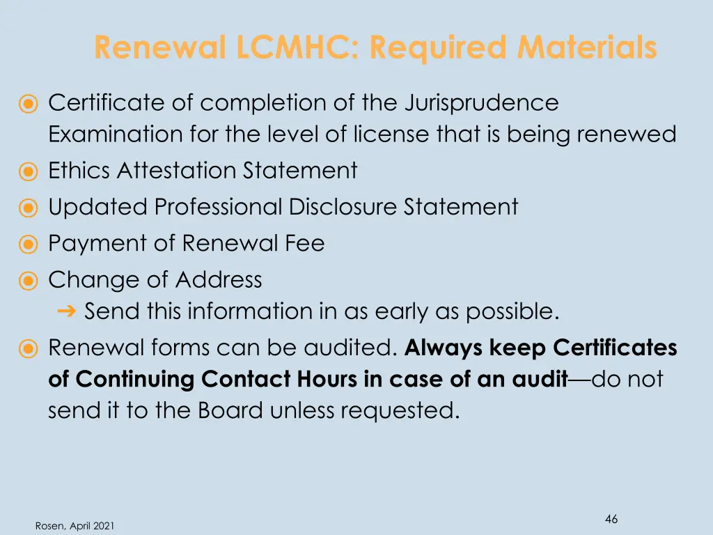 renewal lcmhc required materials